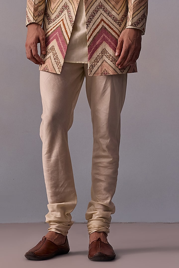 Blush Pink Viscose Silk Printed & Thread Work Achkan Jacket Set by Kalista Men at Pernia's Pop Up Shop