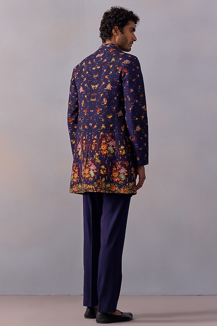 Midnight Purple Viscose Silk Thread Work Achkan Jacket Set by Kalista Men at Pernia's Pop Up Shop