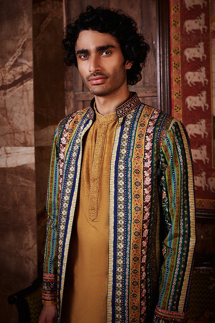 Olive Green Embroidered Jacket Set by Kalista Men at Pernia's Pop Up Shop