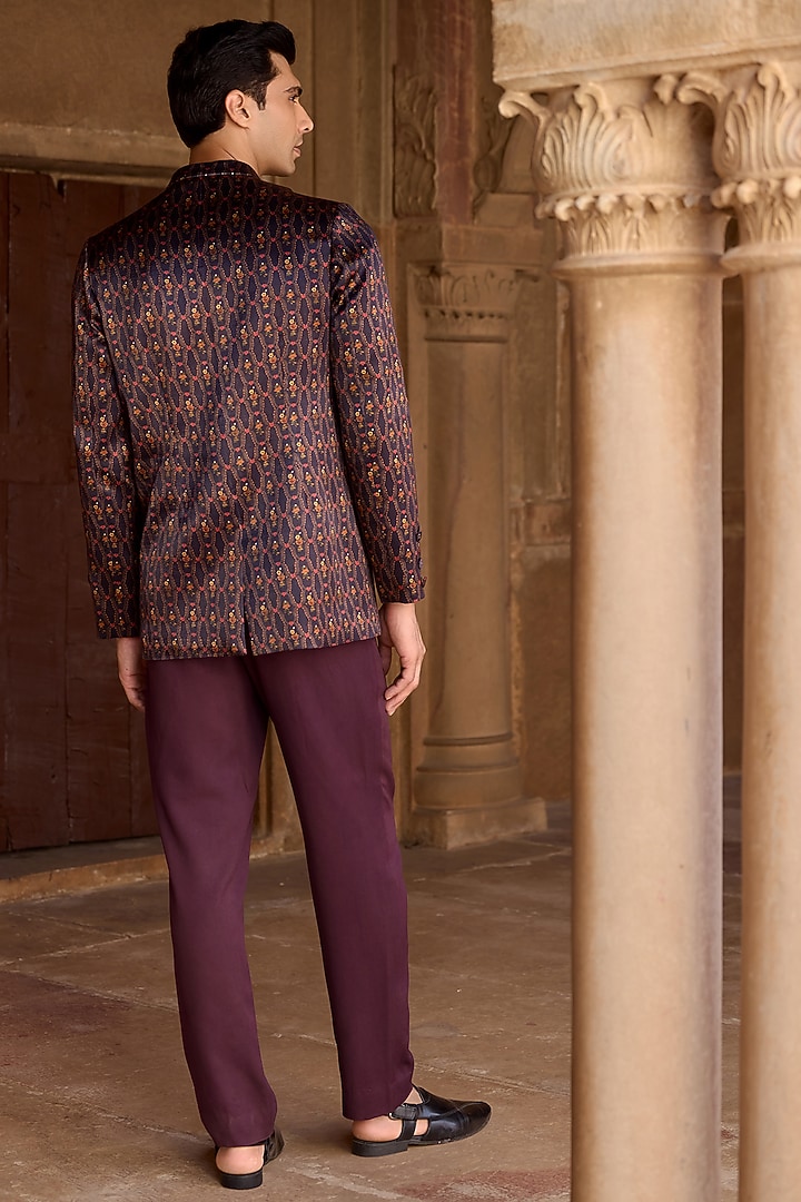 Raisin Purple Satin Floral Printed Achkan Set by Kalista Men at Pernia's Pop Up Shop