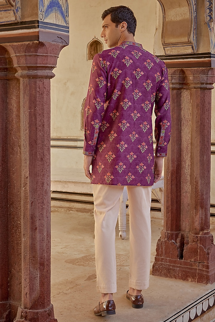 Sangria Chanderi Silk Floral Kurta Set by Kalista Men at Pernia's Pop Up Shop