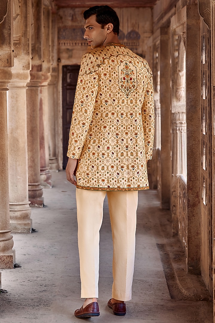 Ivory Silk Viscose Paisley Achkan Set by Kalista Men at Pernia's Pop Up Shop
