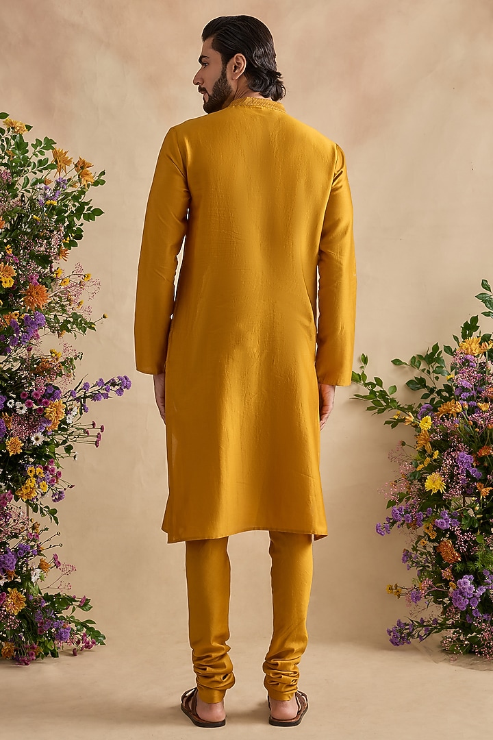 Golden Poppy Chanderi Silk Kurta Set by Kalista Men at Pernia's Pop Up Shop