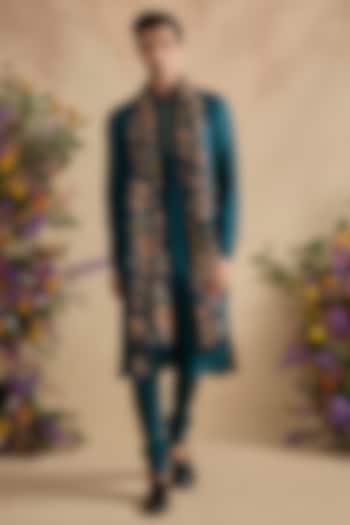 Midnight Green Chanderi Silk Kurta Set by Kalista Men at Pernia's Pop Up Shop