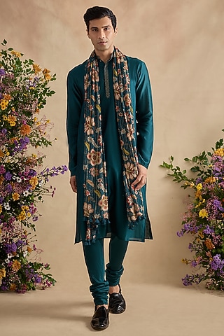 Midnight Green Chanderi Silk Kurta Set by Kalista Men
