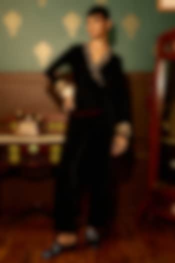 Black Micro Velvet Bead Embroidered Jumpsuit by THE KLUB BY REETI ARNEJA at Pernia's Pop Up Shop
