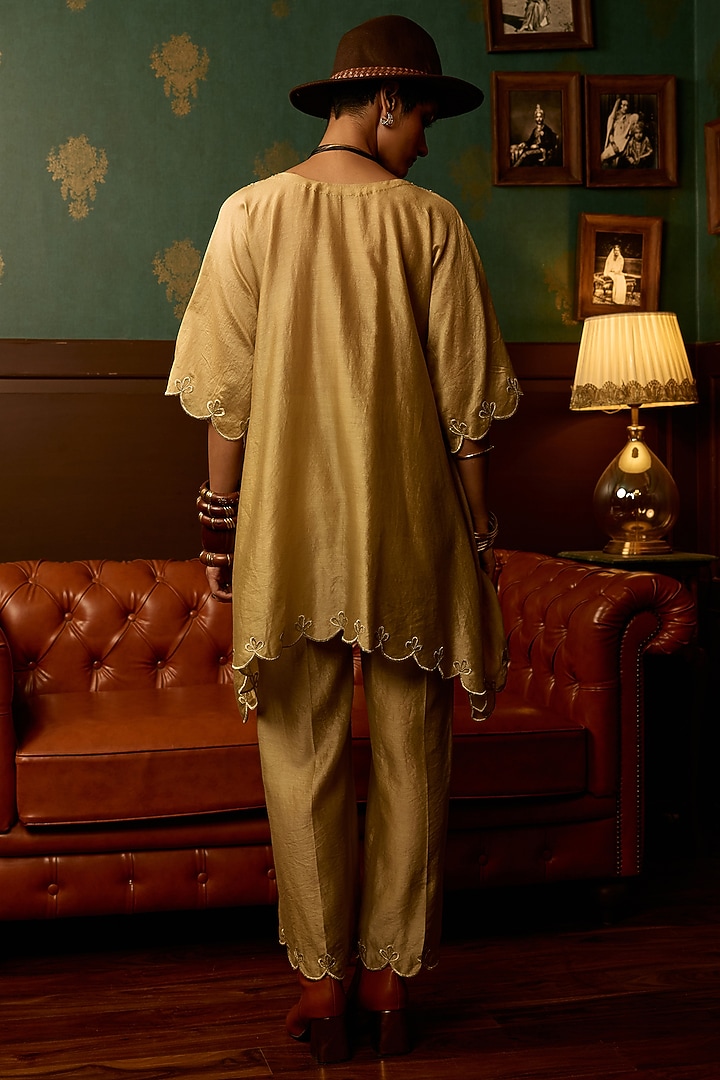 Pastel Sage Silk Chanderi Embroidered Kaftan Kurta Set by THE KLUB BY REETI ARNEJA at Pernia's Pop Up Shop