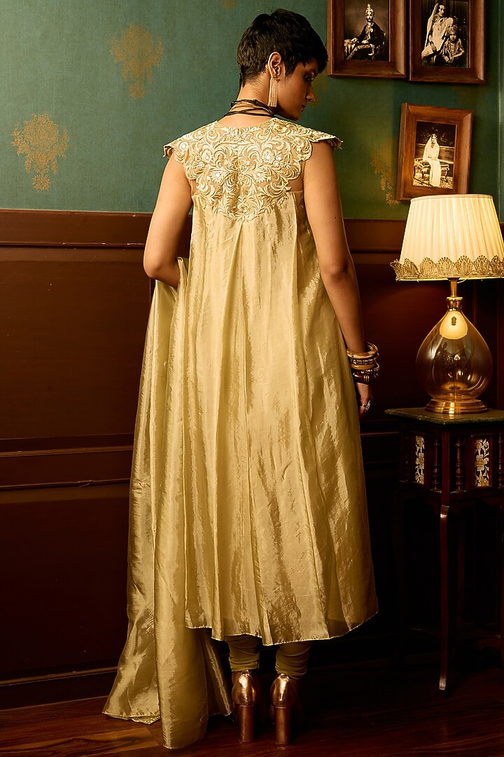 Pastel Sage Silk Chanderi Resham Thread Embroidered Party Wear Anarkali Set by THE KLUB BY REETI ARNEJA at Pernia's Pop Up Shop