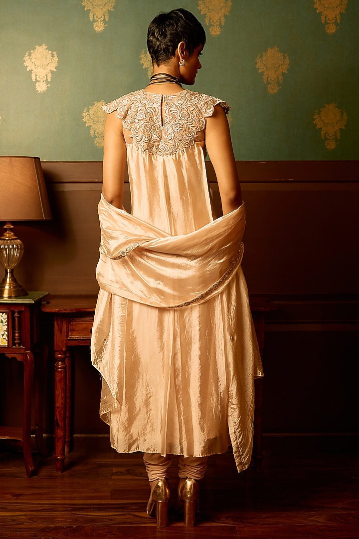 Baby Pink Silk Chanderi Resham Thread Embroidered Party Wear Anarkali Set by THE KLUB BY REETI ARNEJA at Pernia's Pop Up Shop