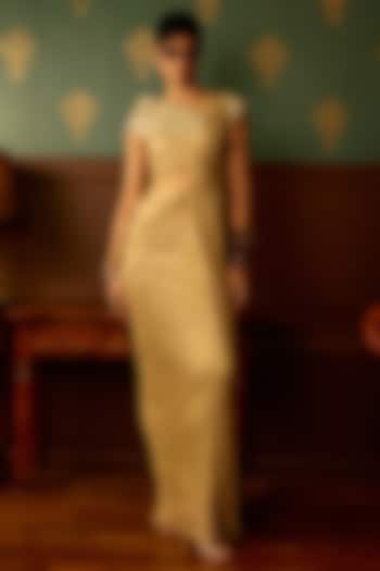 Pastel Sage Crinkle Tissue Zari Embroidered Draped Party Wear Gown by THE KLUB BY REETI ARNEJA at Pernia's Pop Up Shop