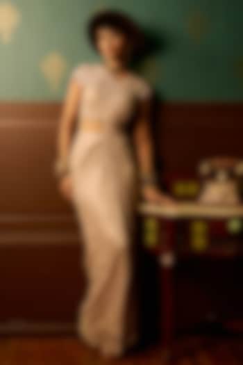 Baby Pink Crinkle Tissue Zari Embroidered Draped Party Wear Gown by THE KLUB BY REETI ARNEJA at Pernia's Pop Up Shop