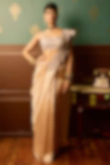 Baby Pink Flat Tissue Zari Embroidered Draped Party Wear Saree Set by THE KLUB BY REETI ARNEJA at Pernia's Pop Up Shop
