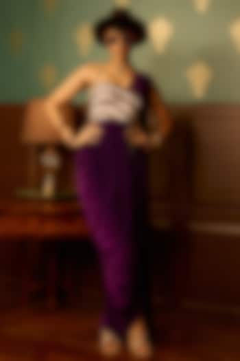 Wine Purple Lycra One-Shoulder Draped Party Wear Gown by THE KLUB BY REETI ARNEJA at Pernia's Pop Up Shop