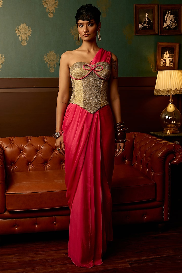 Pink Georgette Party Wear Saree Set by THE KLUB BY REETI ARNEJA at Pernia's Pop Up Shop
