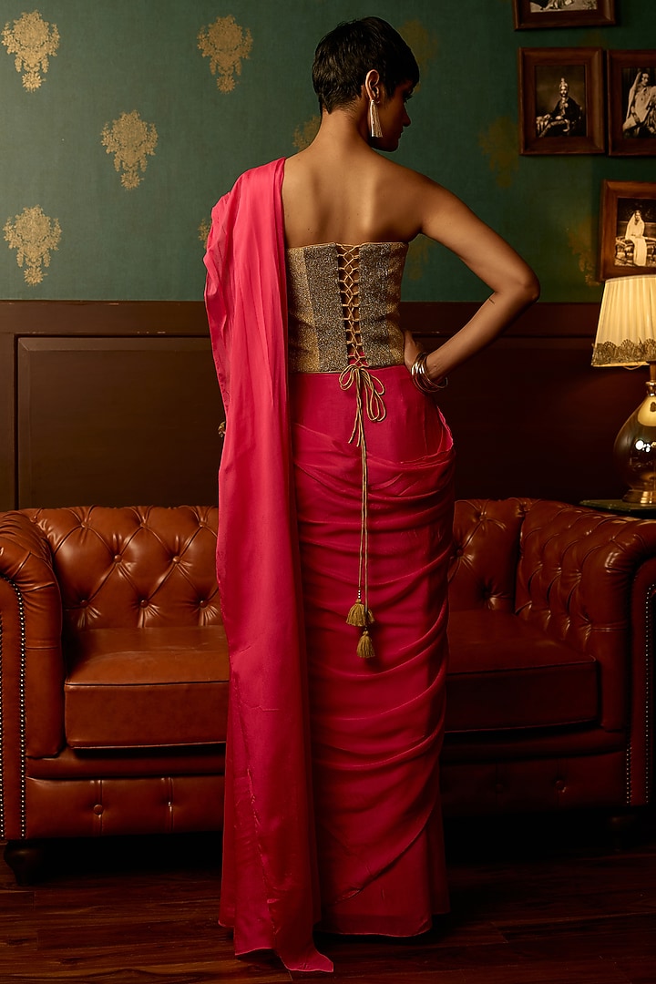 Pink Georgette Party Wear Saree Set by THE KLUB BY REETI ARNEJA at Pernia's Pop Up Shop