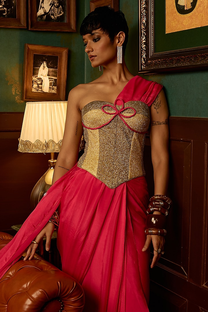 Pink Georgette Party Wear Saree Set by THE KLUB BY REETI ARNEJA at Pernia's Pop Up Shop