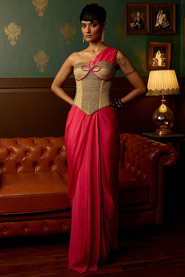 Pink Georgette Party Wear Saree Set by THE KLUB BY REETI ARNEJA at Pernia's Pop Up Shop