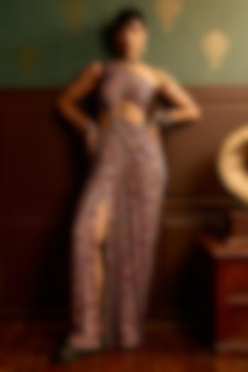 Prism Brown Double Georgette Printed One-Shoulder Draped Party Wear Gown by THE KLUB BY REETI ARNEJA at Pernia's Pop Up Shop
