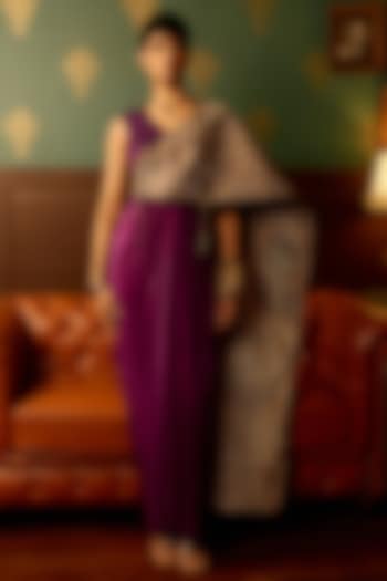Purple & Golden Butter Lycra Draped Party Wear Gown by THE KLUB BY REETI ARNEJA at Pernia's Pop Up Shop
