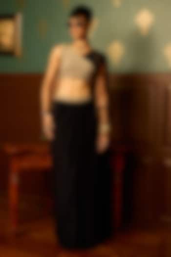 Black Butter Lycra Draped Skirt Set by THE KLUB BY REETI ARNEJA at Pernia's Pop Up Shop