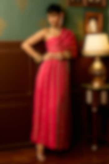 Pink Georgette Draped Party Wear Gown by THE KLUB BY REETI ARNEJA at Pernia's Pop Up Shop