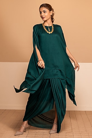 Emerald Green Silk Kaftan Set by Kelaayah