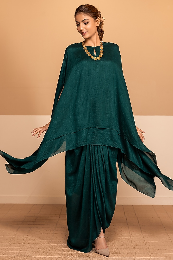 Emerald Green Silk Kaftan Set by Kelaayah at Pernia's Pop Up Shop