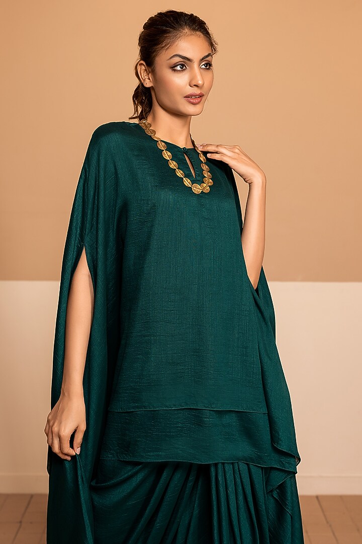 Emerald Green Silk Kaftan Set by Kelaayah at Pernia's Pop Up Shop