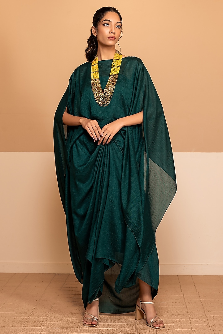 Emerald Green Silk Kaftan Set by Kelaayah