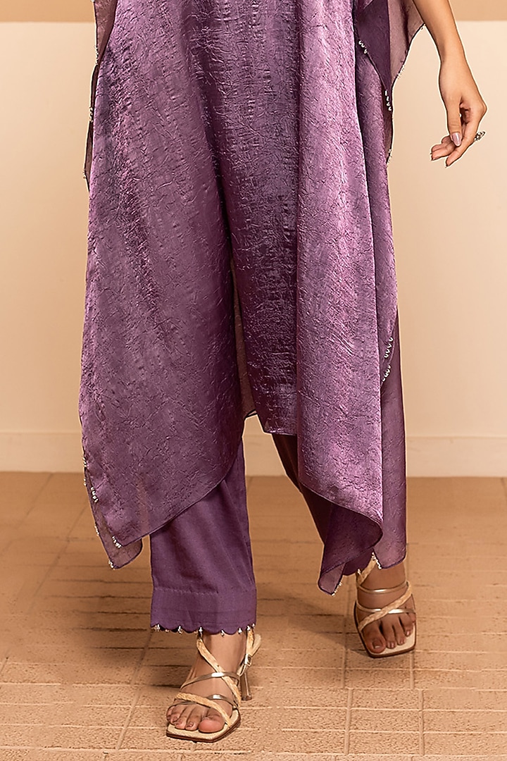 Purple Dior Silk Dabka Embroidered Kaftan Set by Kelaayah at Pernia's Pop Up Shop