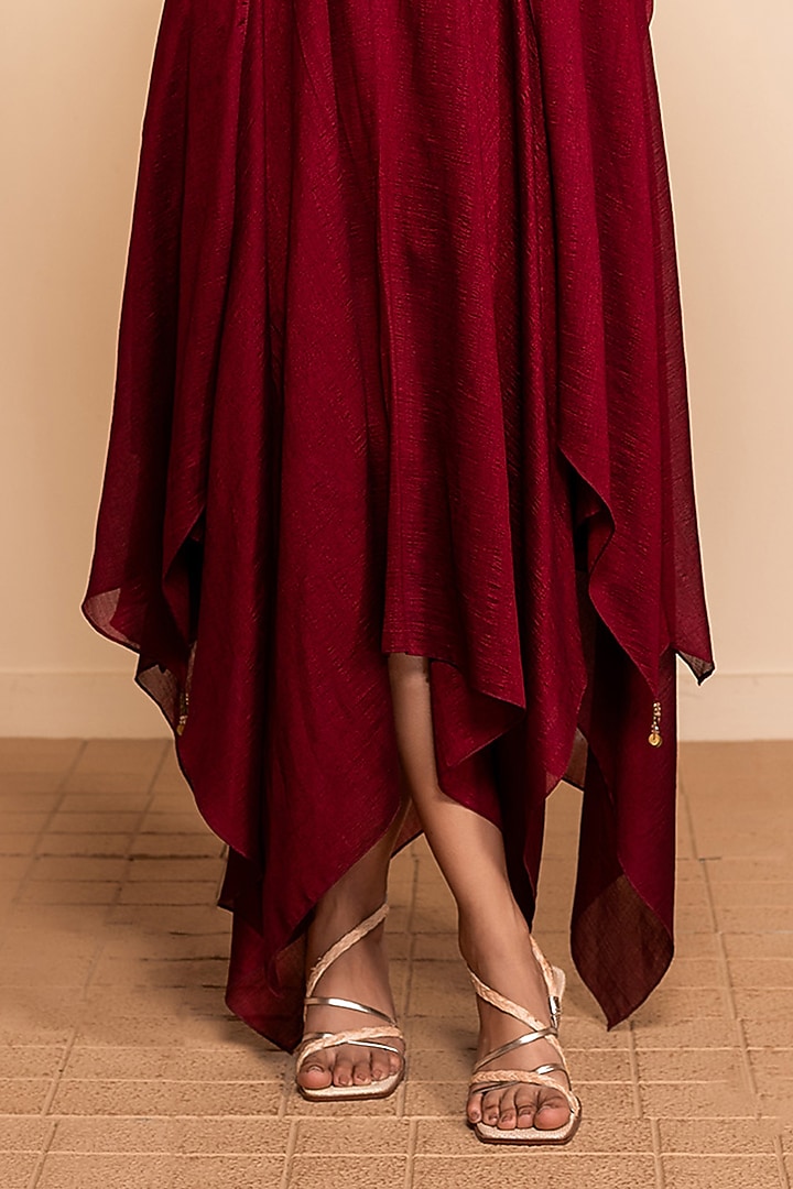 Scarlet Red Imported Silk Sequins Embroidered Asymmetric Summer Dress by Kelaayah at Pernia's Pop Up Shop