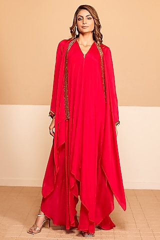 Rani Pink Chinon & Satin Organza Jacket Dress by Kelaayah