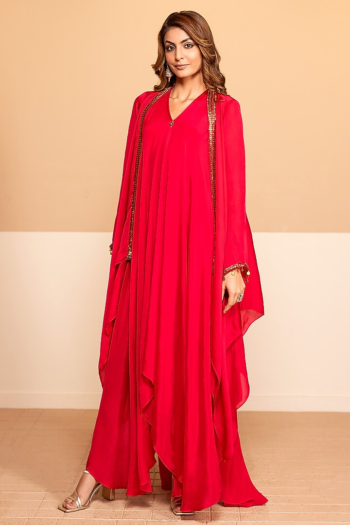 Rani Pink Chinon & Satin Organza Jacket Summer Dress by Kelaayah at Pernia's Pop Up Shop