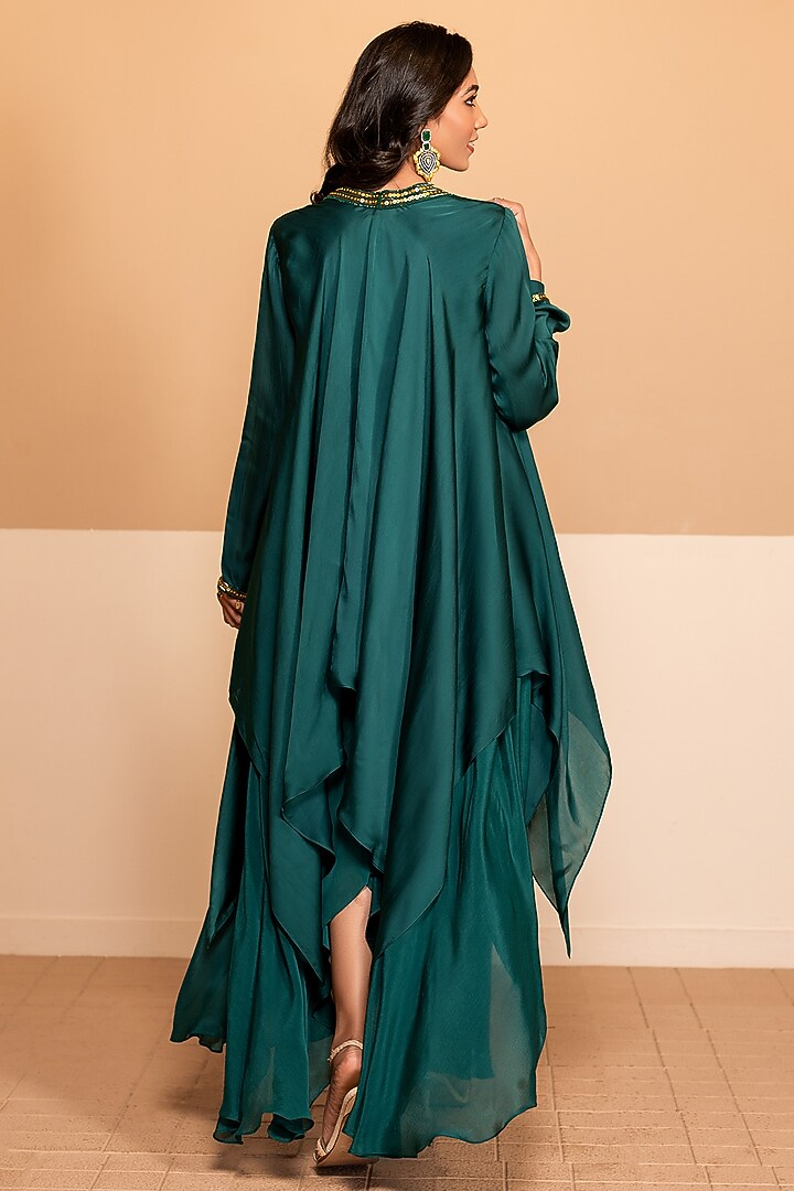 Emerald Green Chinon & Satin Organza Jacket Summer Dress by Kelaayah at Pernia's Pop Up Shop
