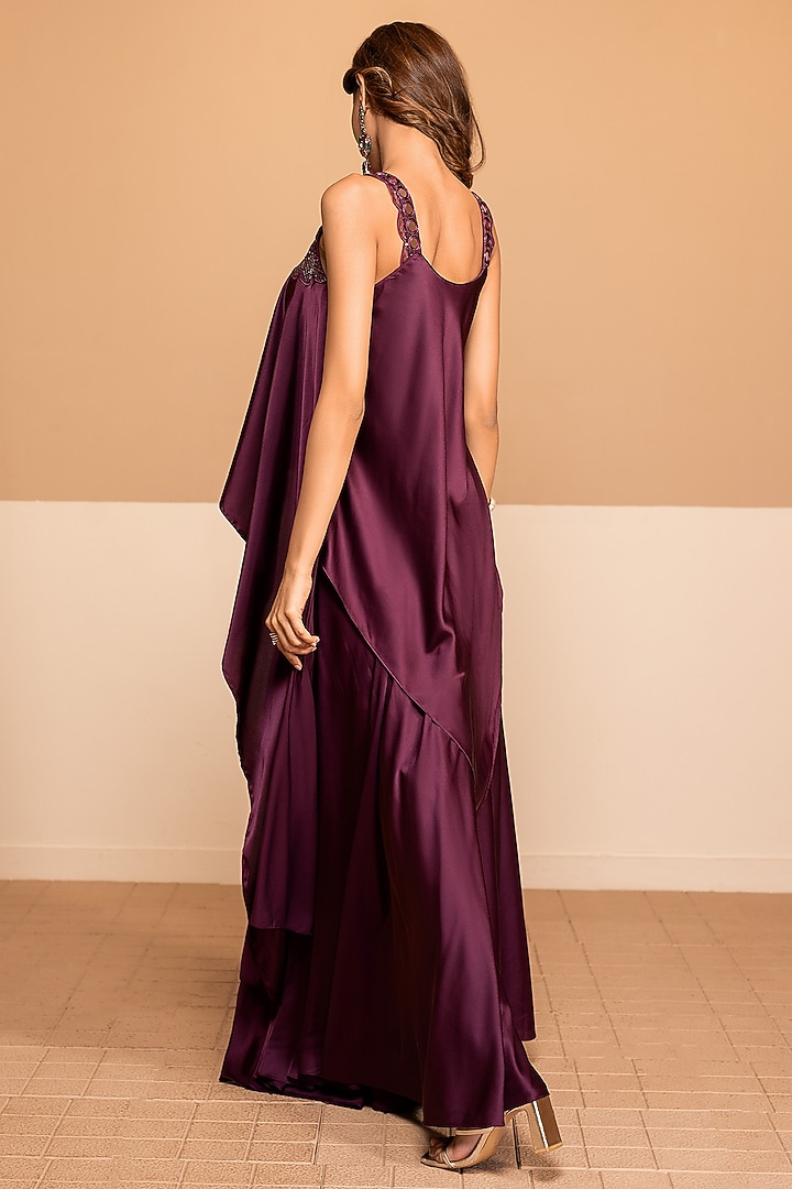 Wine Royal Satin Skirt Set by Kelaayah at Pernia's Pop Up Shop
