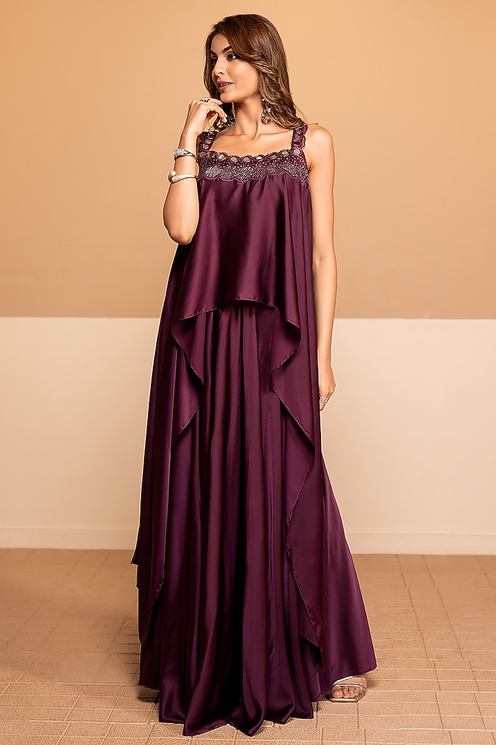 Wine Royal Satin Skirt Set by Kelaayah at Pernia's Pop Up Shop