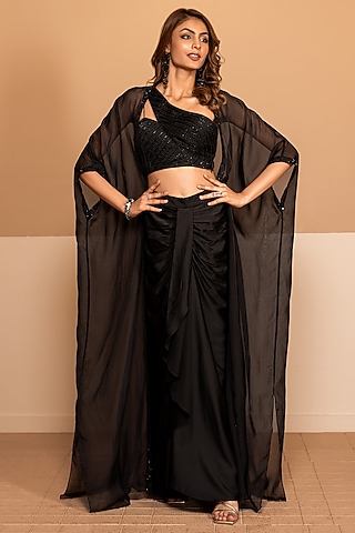 Black Organza Cape Set by Kelaayah
