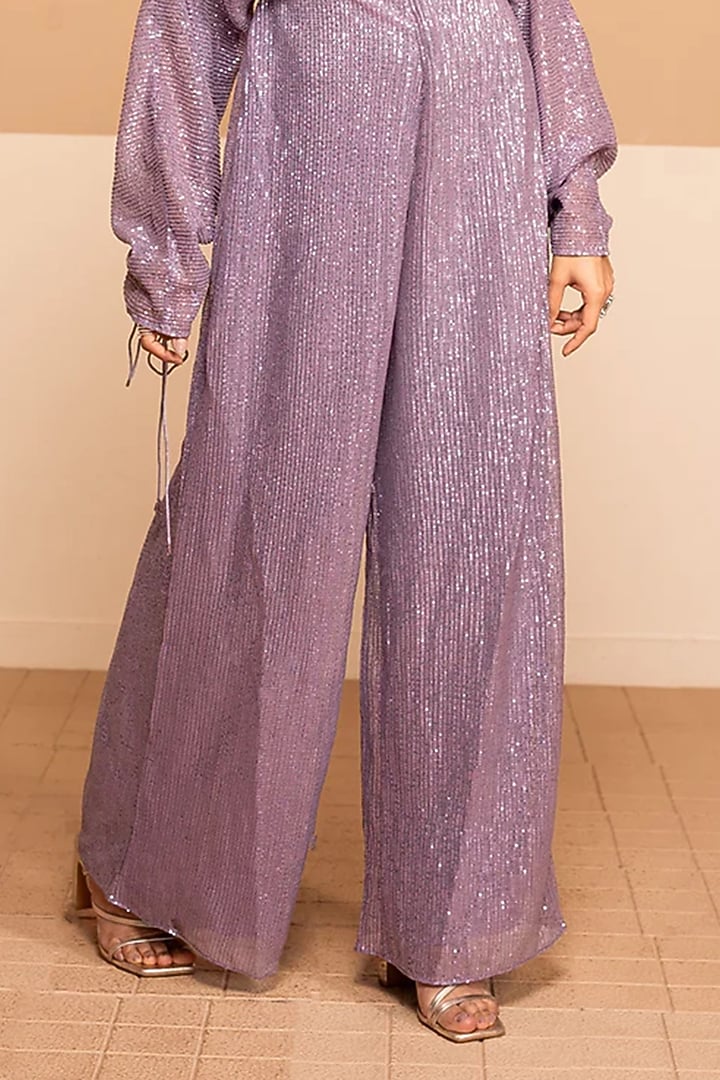 Lavender Zero Sequins Net Jumpsuit by Kelaayah at Pernia's Pop Up Shop