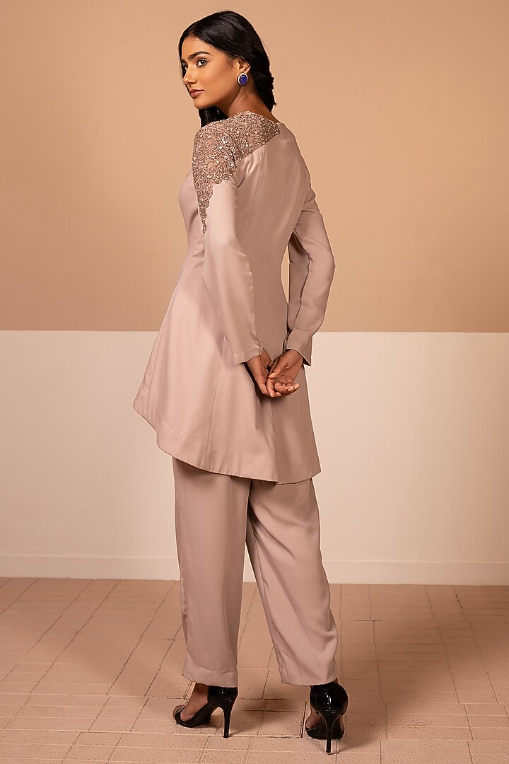 Beige Satin Muslin Co-Ord Set by Kelaayah at Pernia's Pop Up Shop