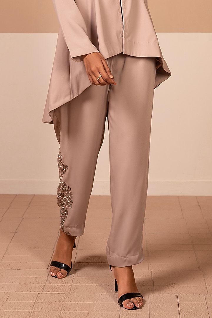 Beige Satin Muslin Co-Ord Set by Kelaayah at Pernia's Pop Up Shop
