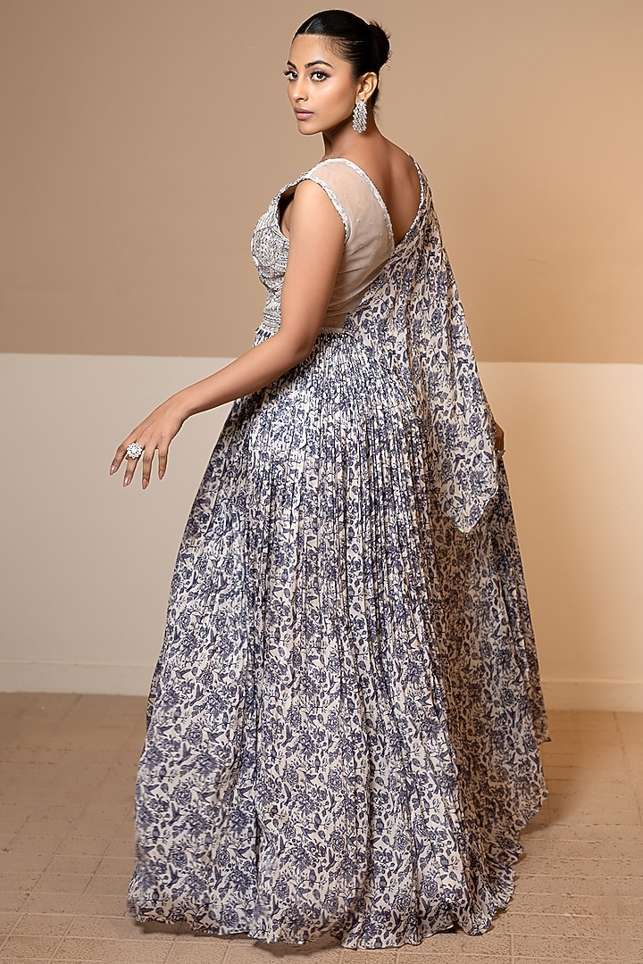 Purple Chinon Cutdana Embroidered & Printed Gown by Kelaayah at Pernia's Pop Up Shop