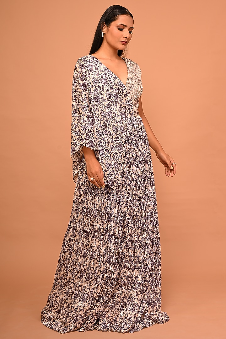 Purple Chinon Cutdana Embroidered & Printed Gown by Kelaayah at Pernia's Pop Up Shop