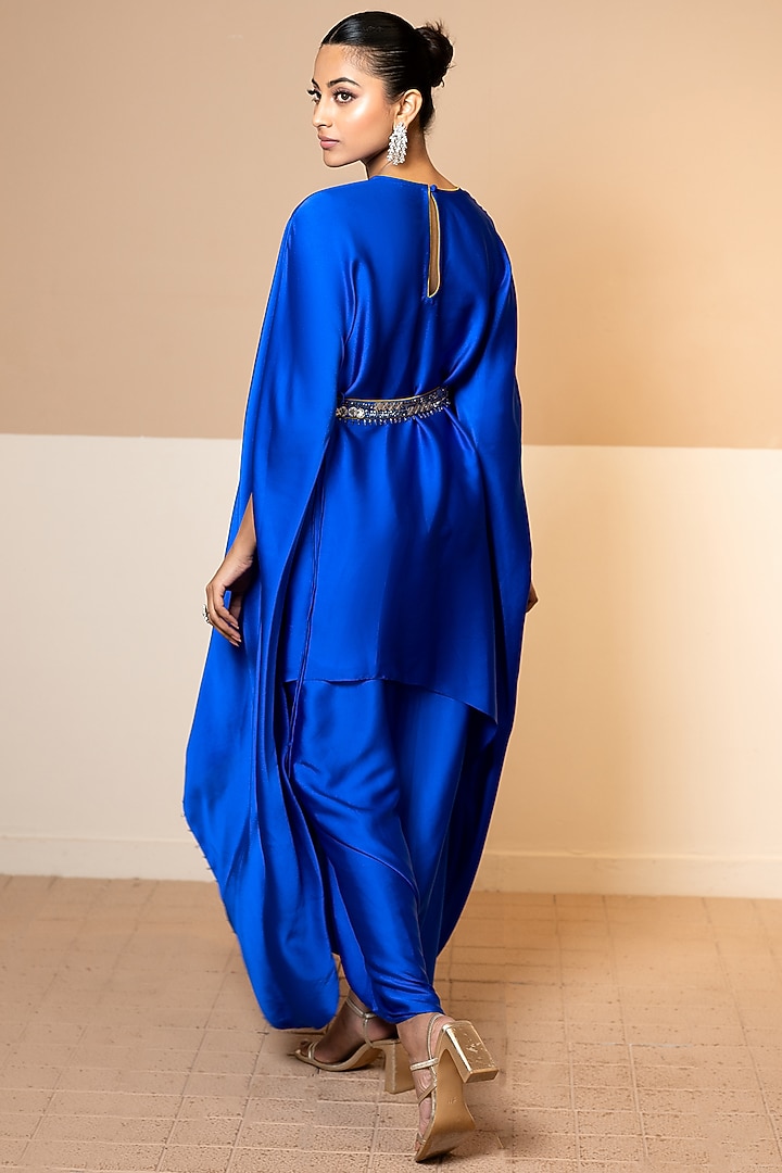 Egyptian Blue Satin Crepe Dhoti Set by Kelaayah at Pernia's Pop Up Shop