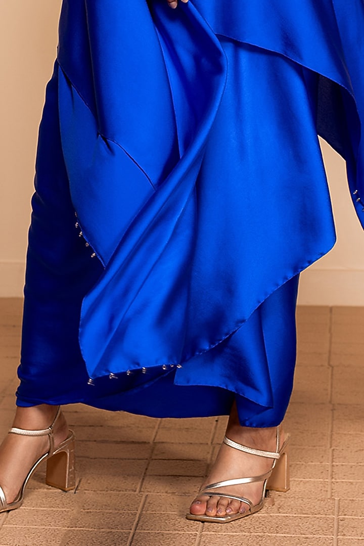 Egyptian Blue Satin Crepe Dhoti Set by Kelaayah at Pernia's Pop Up Shop