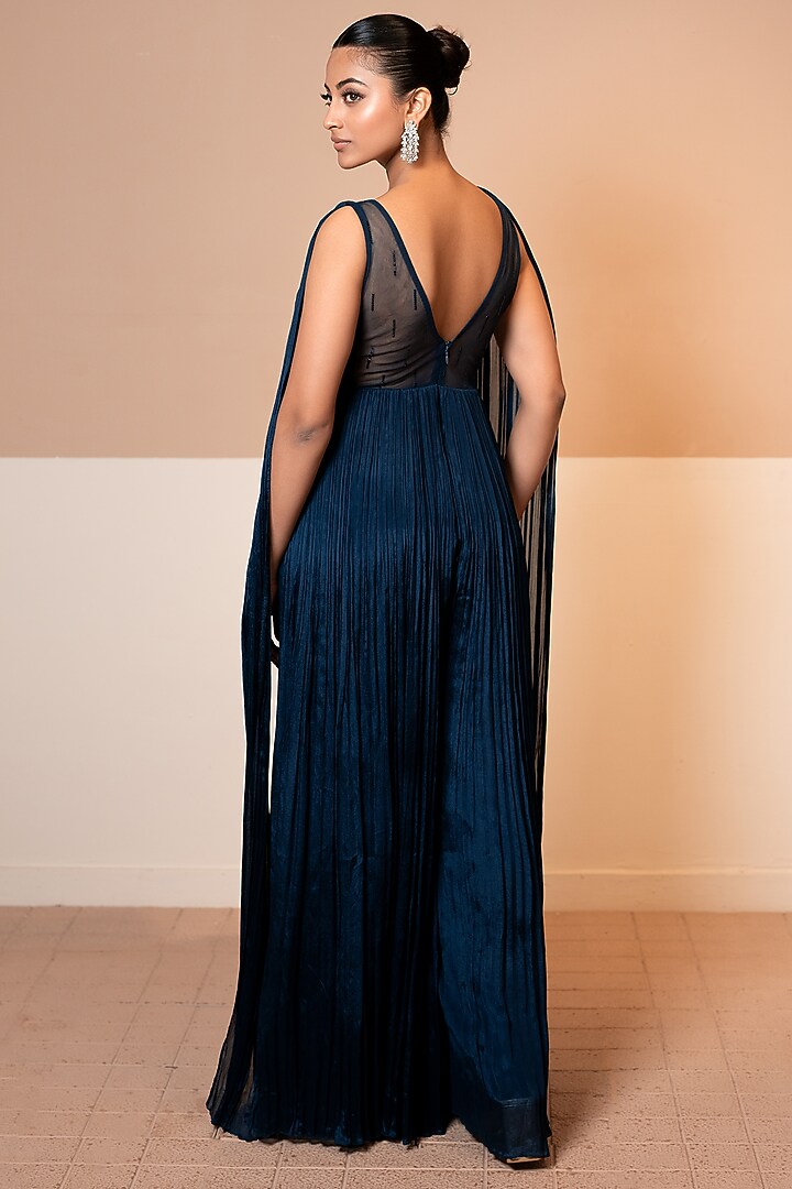 Navy Blue Imported Chinon Jumpsuit by Kelaayah at Pernia's Pop Up Shop