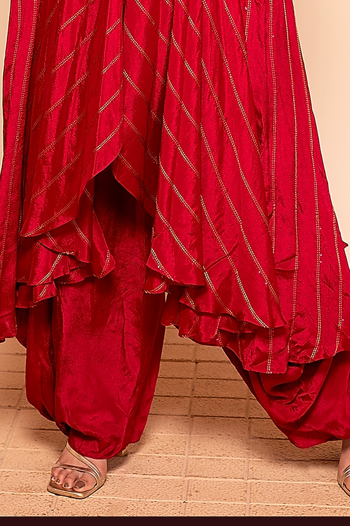 Coral Red Chinon Sequins & Bead Embroidered Kurta Set by Kelaayah at Pernia's Pop Up Shop