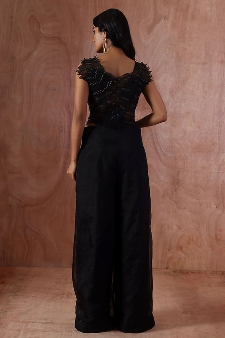 Black Organza Floral Applique Co-Ord Set by Kliitche by Isha Kedia at Pernia's Pop Up Shop