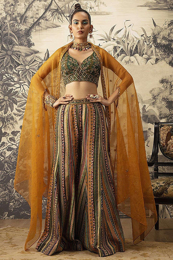 Bottle Green Embroidered Wedding Sharara Set by Kalista at Pernia's Pop Up Shop
