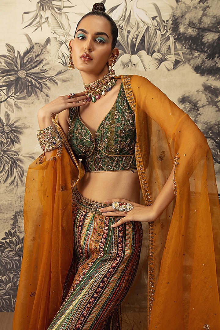 Bottle Green Embroidered Wedding Sharara Set by Kalista at Pernia's Pop Up Shop