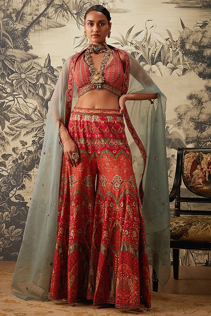 Multi-Colored Embroidered Sharara Set by Kalista
